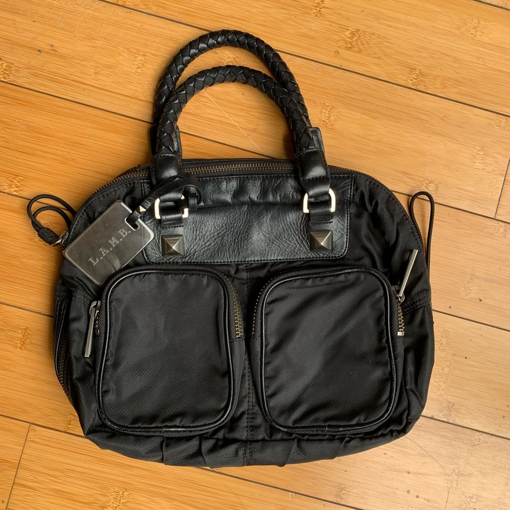 L.A.M.B. Nylon and Leather Handbag with Silver Stud Detail